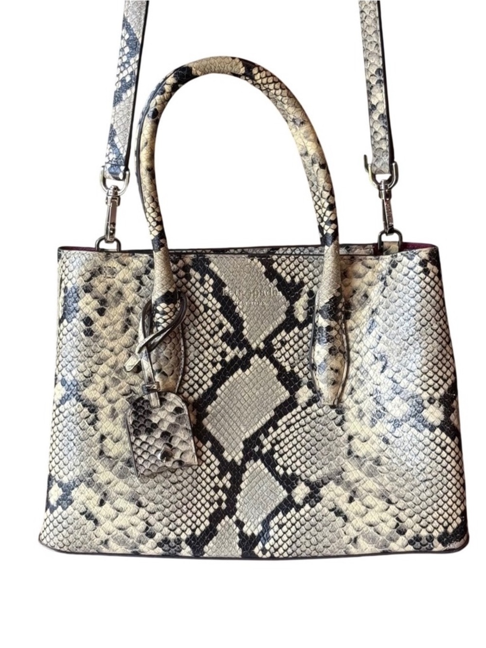 kate spade Snake Print Top-Handle Tote in Cream and Black